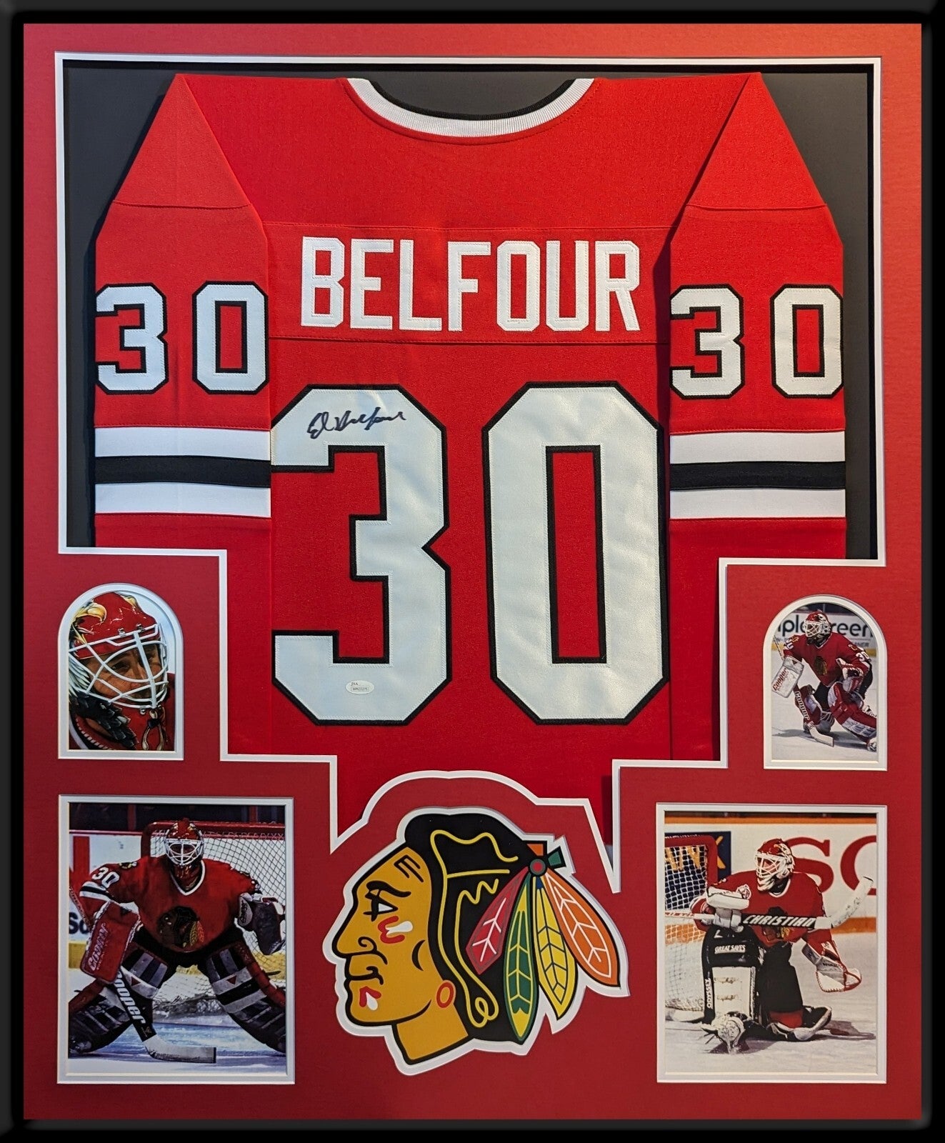 Framed Chicago Blackhawks Ed Belfour Autographed Signed Jersey Jsa Coa