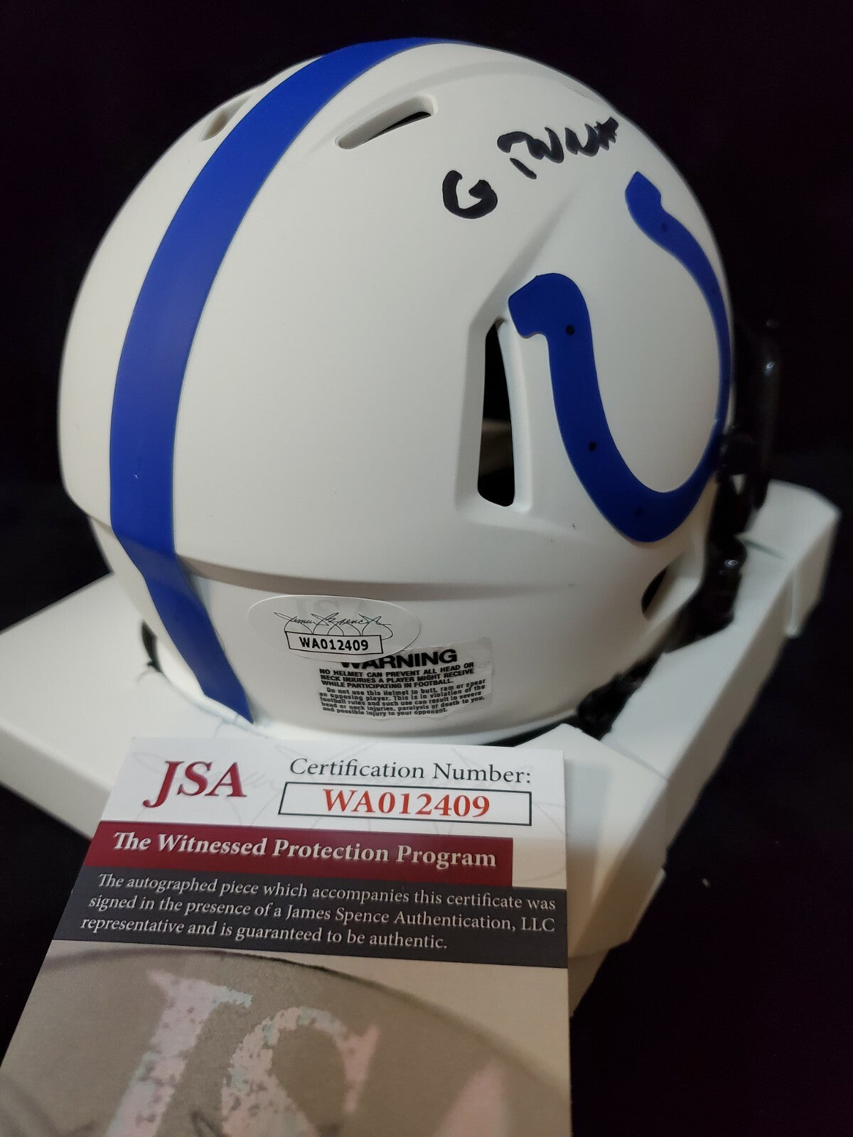 Indianapolis Colts Gary Brackett Autographed Signed Lunar Mini Helmet Jsa Coa