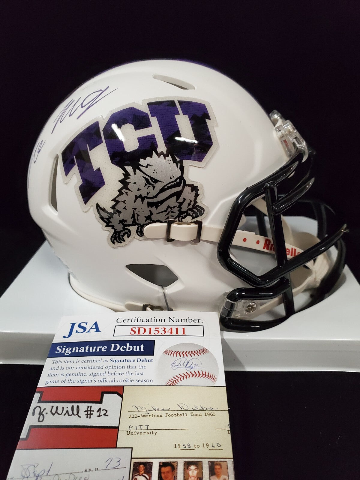 Tcu Horned Frogs Tre'von Moehrig Autographed Speed Mini Helmet Jsa Coa
