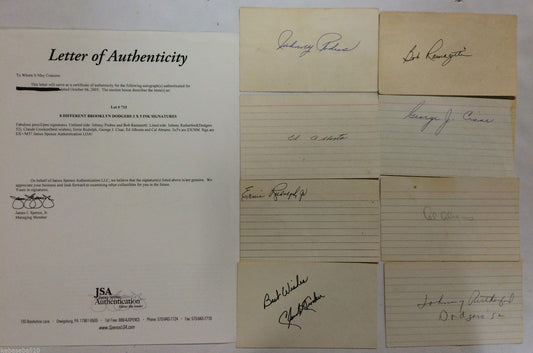 Lot Of Brooklyn Dodgers Autographed Signed 3X5 Cards Jsa Loa Podres And More