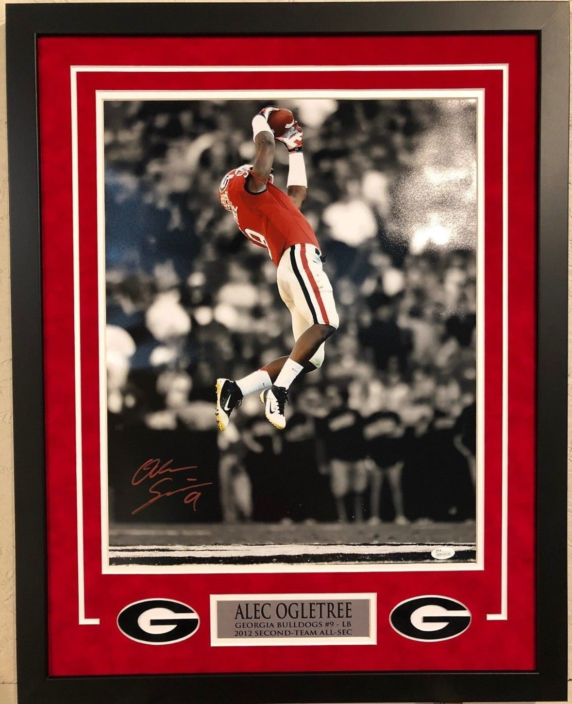 Georgia Bulldogs Alec Ogletree Framed Signed 16X20 Photo Jsa Coa
