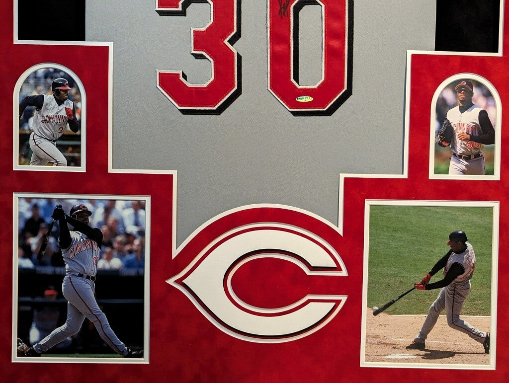 Suede Framed Cincinnati Reds Ken Griffey Jr Autographed Jersey Upper Deck Coa