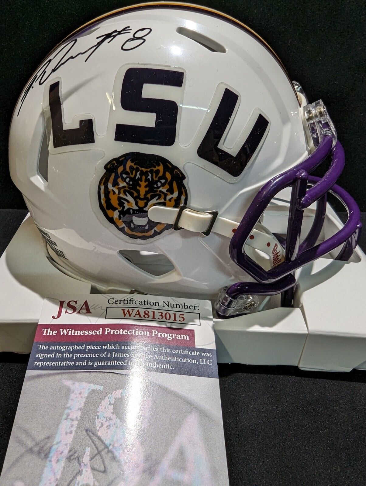 MVP Authentics Lsu Tigers Patrick Queen Autographed Speed Mini Helmet Jsa Coa 126 sports jersey framing , jersey framing