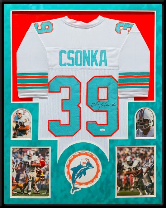 Suede Framed Miami Dolphins Larry Csonka Autographed Signed Jersey Jsa Coa