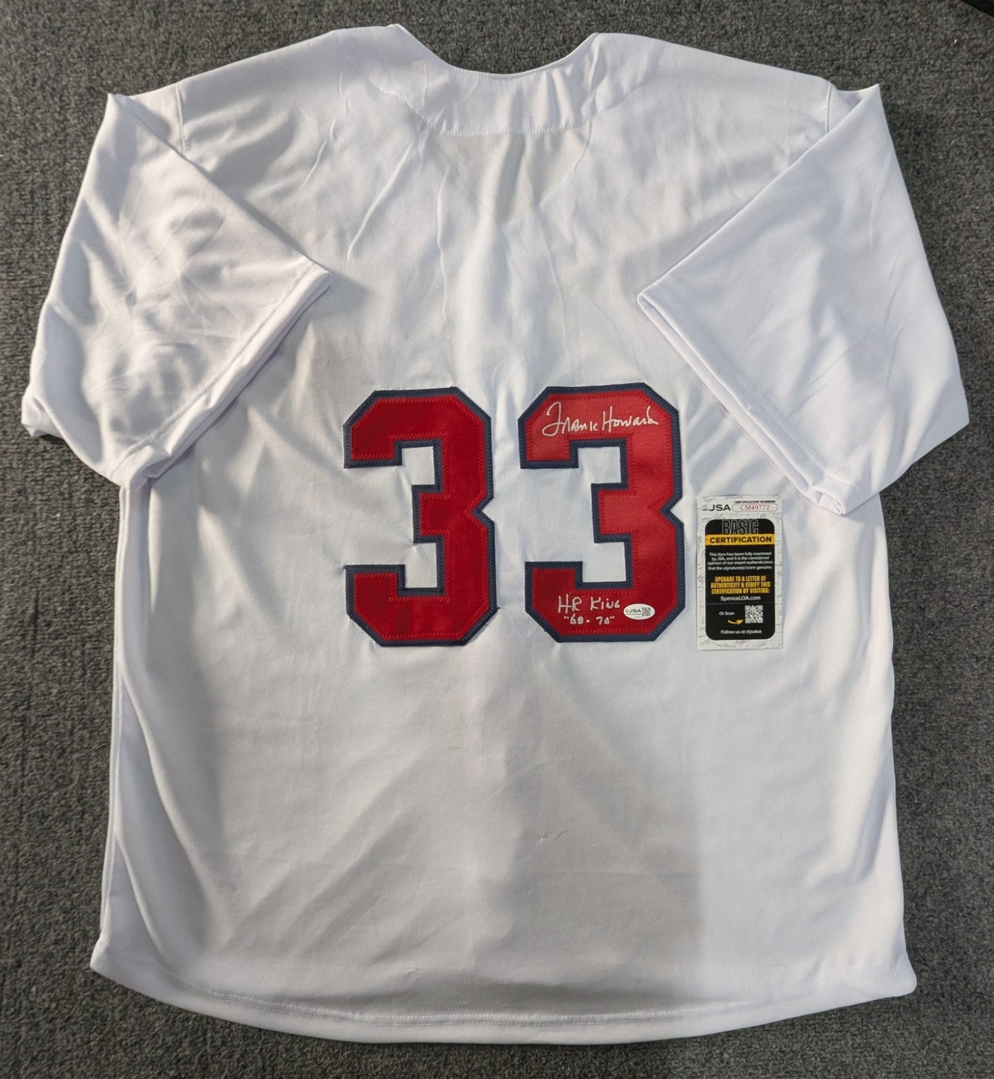Washington Senators Frank Howard Autographed Inscribed Custom Jersey Jsa Coa