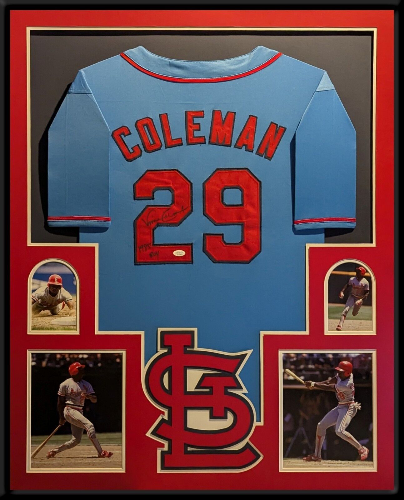 Framed St Louis Cardinals Vince Coleman Autographed Inscribed Jersey Jsa Coa