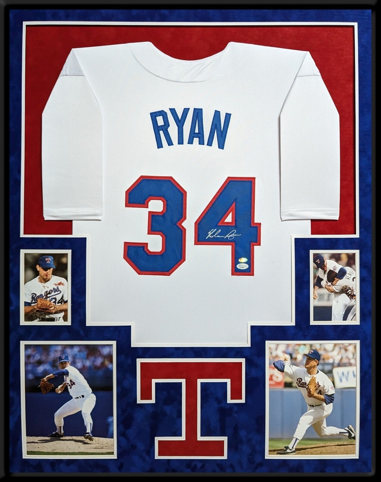 Framed In Suede Texas Rangers Nolan Ryan Autographed Signed Jersey Jsa Coa