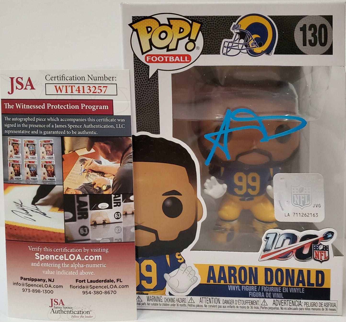 Los Angeles Rams Aaron Donald Autographed Funko Pop Jsa Coa Blue Signature