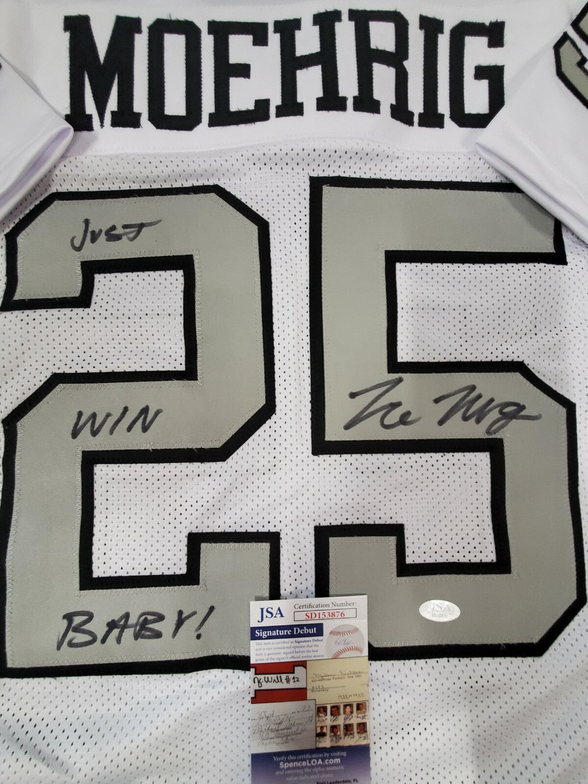 Las Vegas Raiders Tre'von Moehrig Autographed Inscribed Jersey Jsa Coa