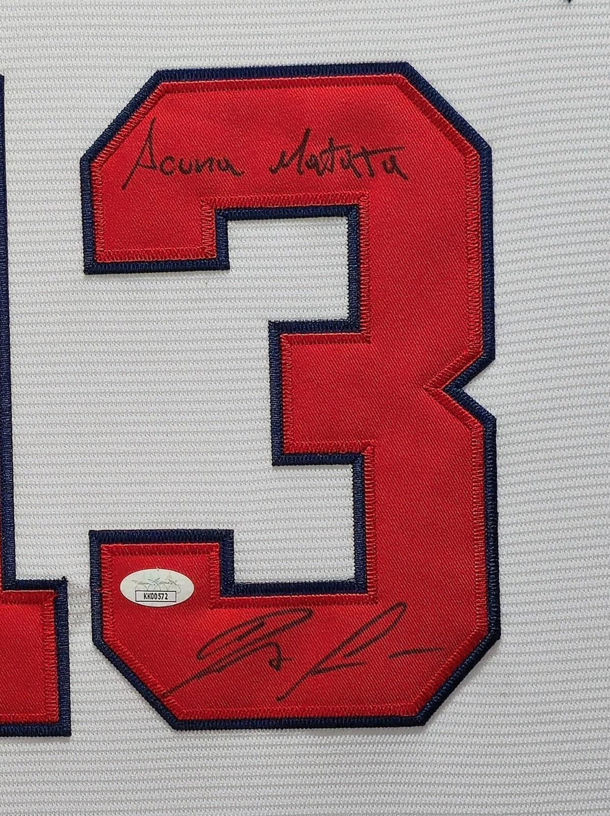 Suede Framed Atlanta Braves Ronald Acuna Jr Autographed Inscribed Jersey Jsa Coa