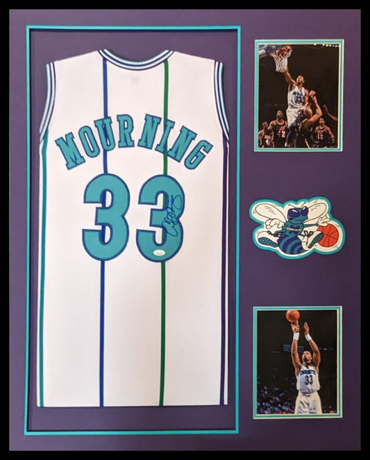 MVP Authentics Framed Charlotte Hornets Alonzo Mourning Signed Jersey Jsa Coa 540 sports jersey framing , jersey framing