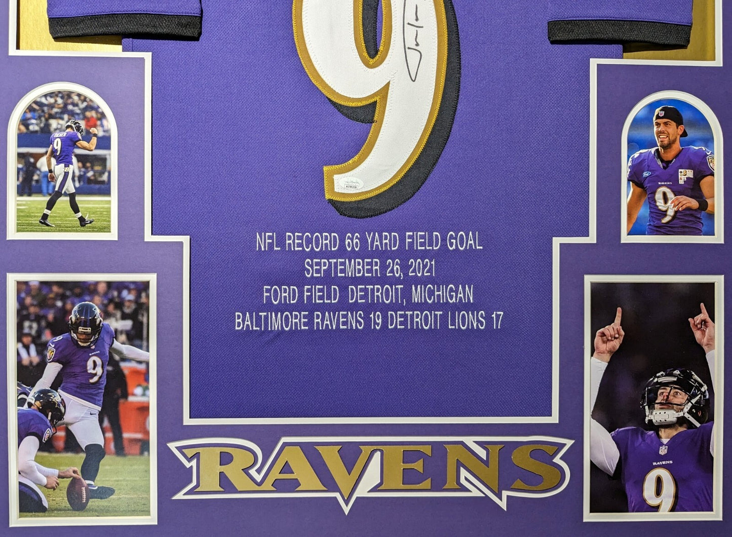 Framed Baltimore Ravens Justin Tucker Autographed Signed Stat Jersey Jsa Coa