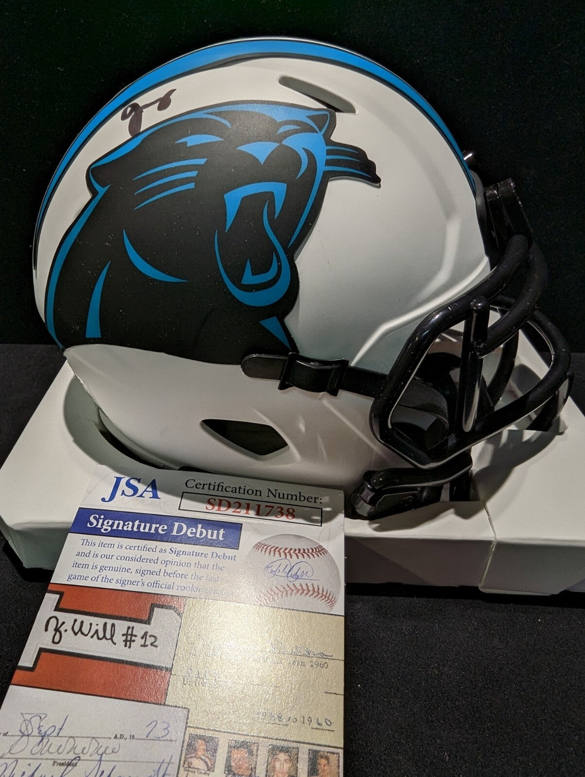 Carolina Panthers Jonathan Mingo Signed Lunar Mini Helmet Jsa Coa
