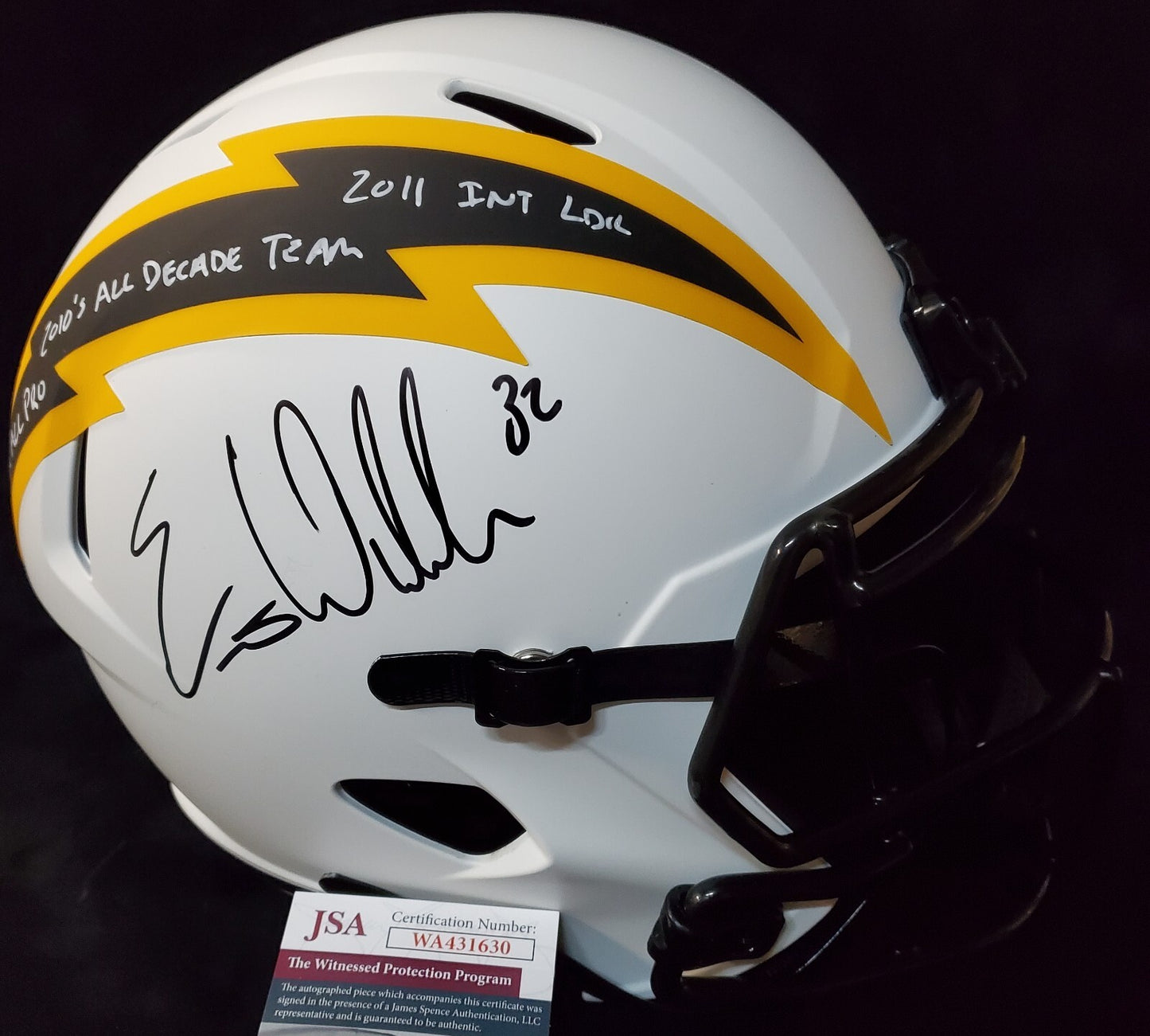 San Diego Chargers Eric Weddle Signed 3X Insc Full Size Lunar Rep Helmet Jsa Coa