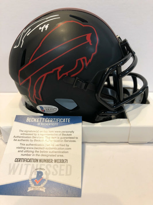 Tremaine Edmunds Signed Buffalo Bills Eclipse Mini Helmet Beckett Coa