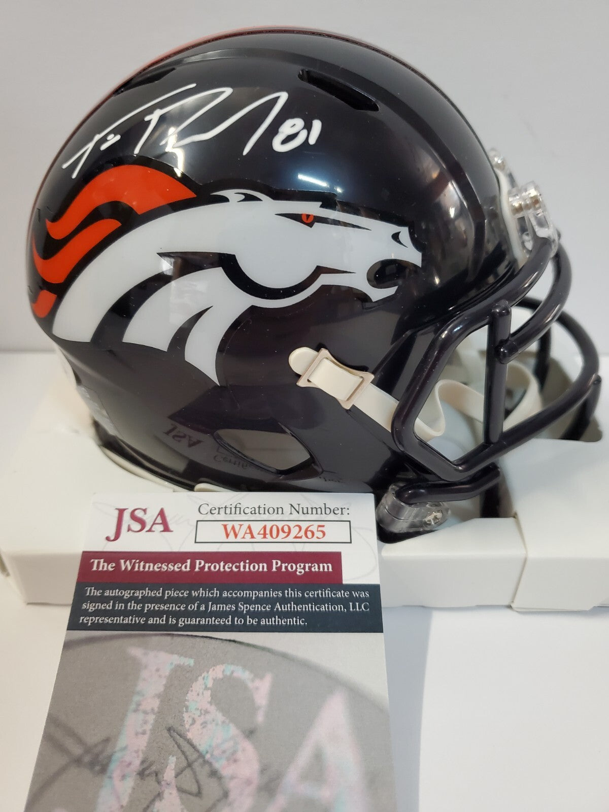 Denver Broncos Tim Patrick Signed Speed Mini Helmet Jsa Coa
