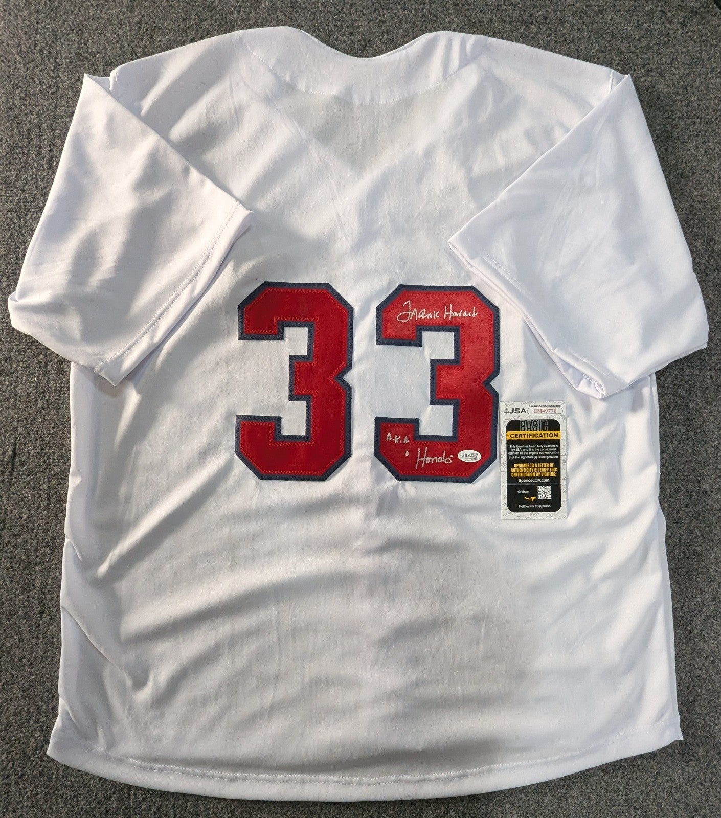 Washington Senators Frank Howard Autographed Inscribed Custom Jersey Jsa Coa
