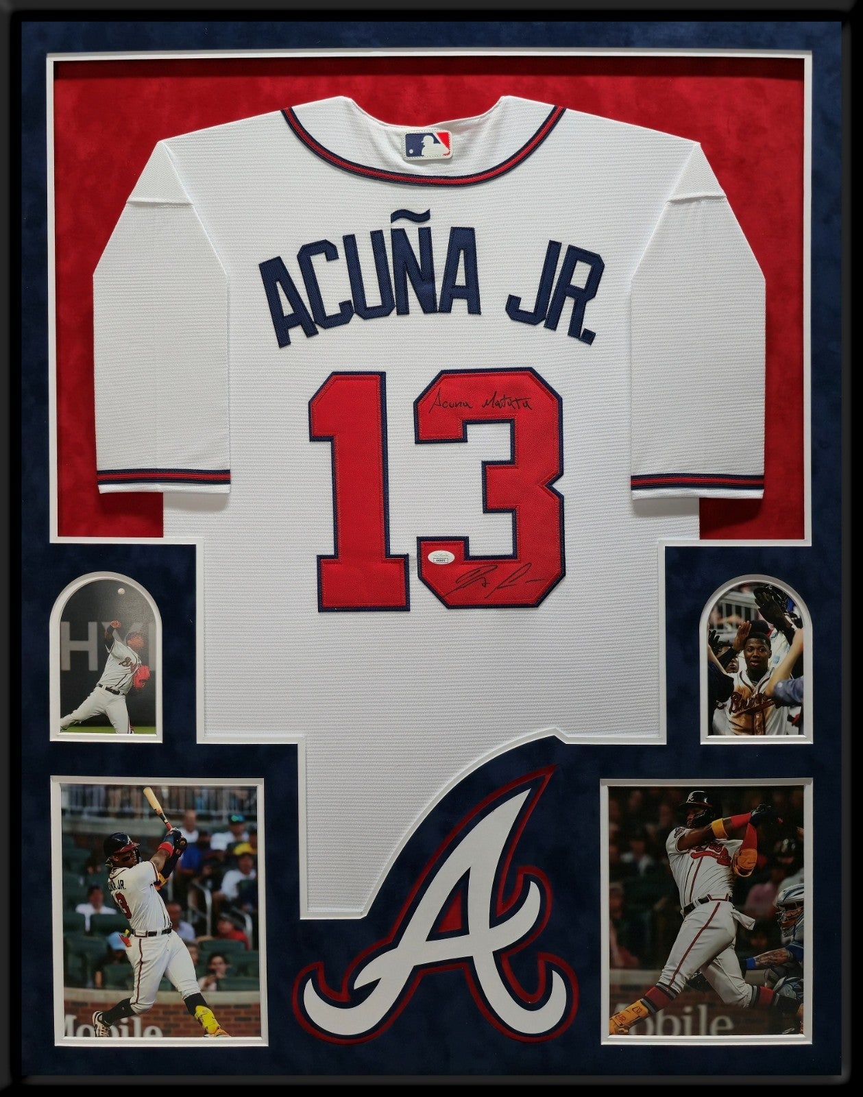 Suede Framed Atlanta Braves Ronald Acuna Jr Autographed Inscribed Jersey Jsa Coa