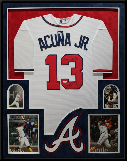 Suede Framed Atlanta Braves Ronald Acuna Jr Autographed Inscribed Jersey Jsa Coa