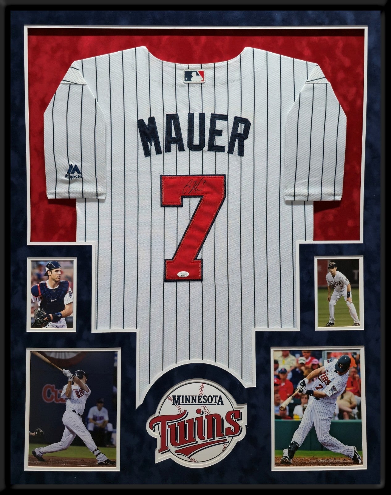 Suede Framed Minnesota Twins Joe Mauer Autographed Signed Jersey Jsa Coa