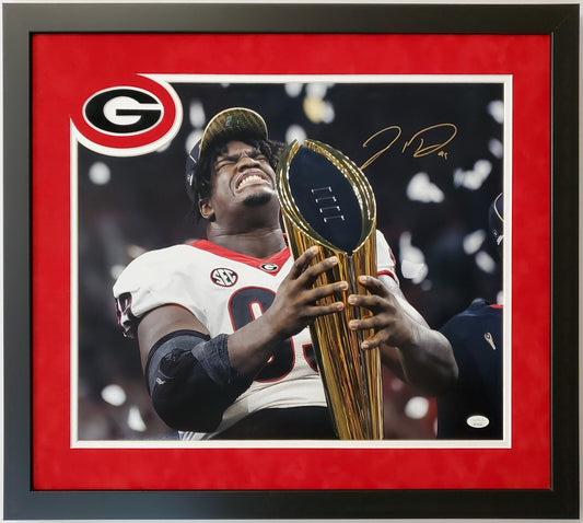 Georgia Bulldogs Jordan Davis Suede Framed Signed 16X20 Photo Jsa Coa