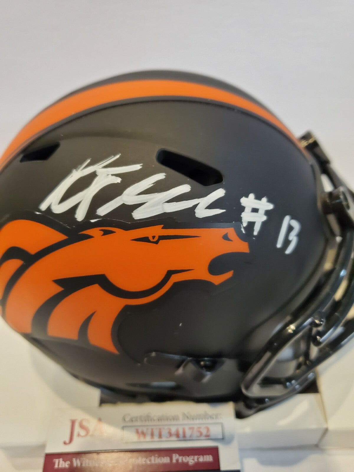 Kj Hamler Autographed Signed Denver Broncos Eclipse Mini Helmet Jsa Coa