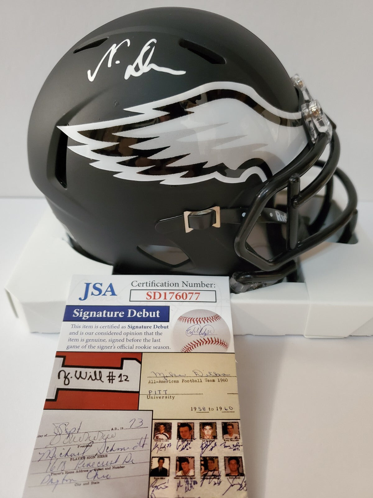 Philadelphia Eagles Nakobe Dean Autographed Signed Eclipse Mini Helmet Jsa Coa