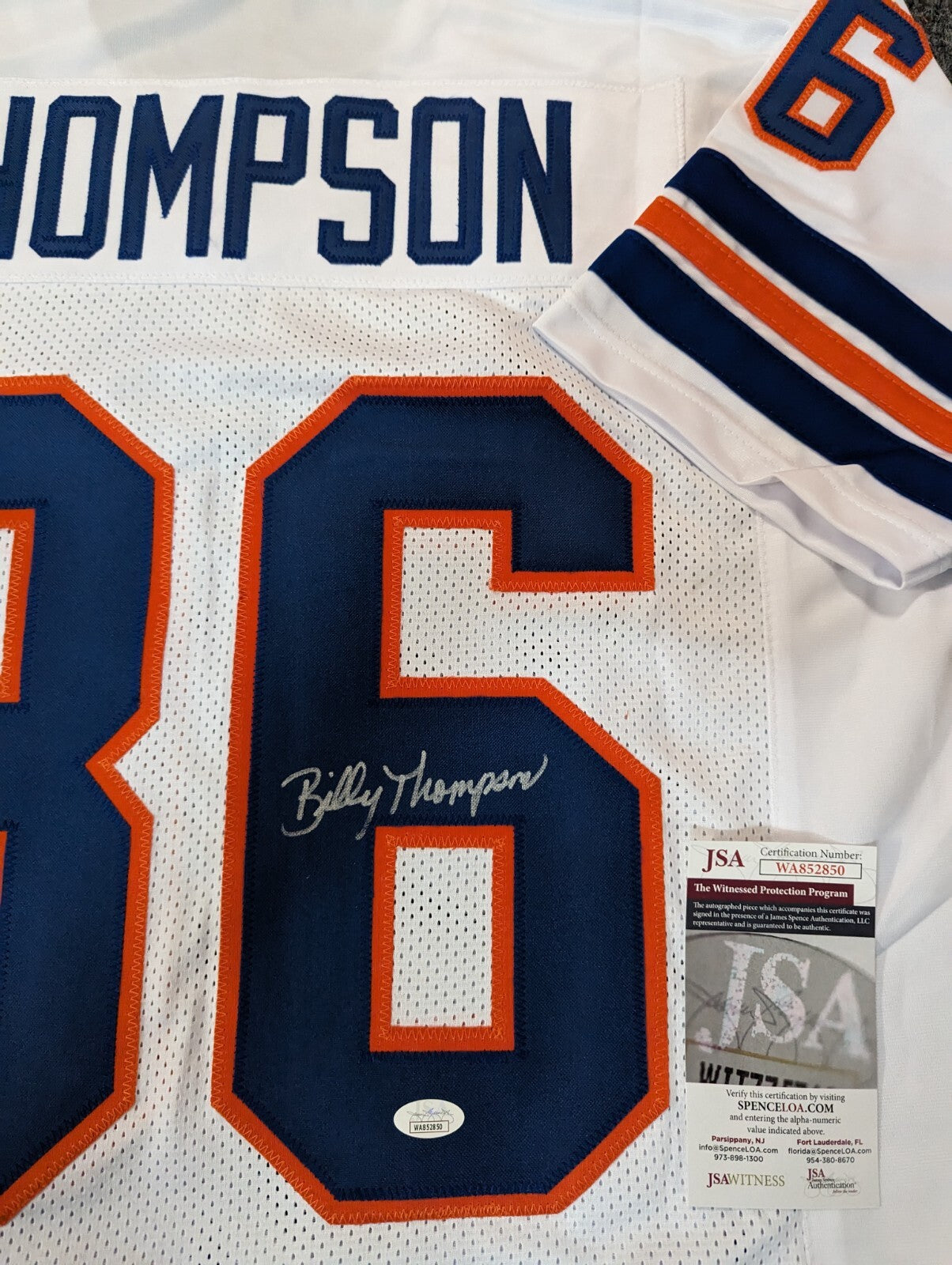 Denver Broncos Billy Thompson Autographed Signed Jersey Jsa Coa