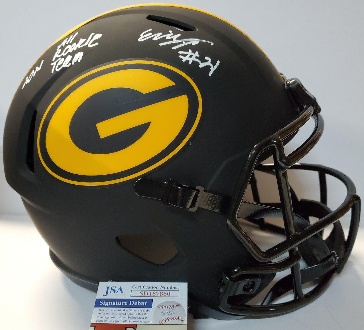 Green Bay Packers Eric Stokes Signed Insc Full Size Eclipse Replica Helmet Jsa