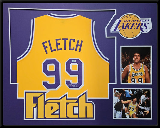 Framed Los Angeles Lakers Fletch Chevy Chase Signed Jersey Beckett Coa
