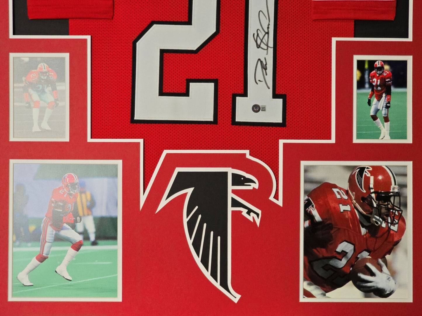 Framed Atlanta Falcons Deion Sanders Autographed Jersey Beckett Holo