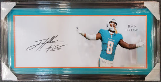 Miami Dolphins Jevon Holland Framed Signed 42X18 Panoramic Photo Jsa Coa