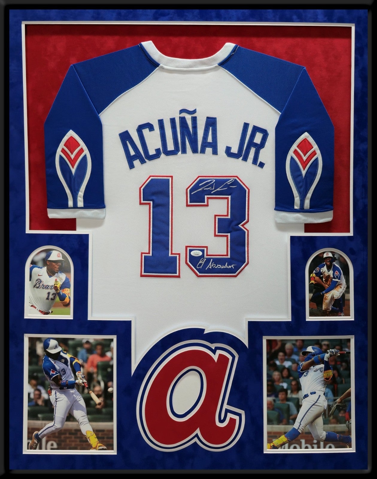 Suede Framed Atlanta Braves Ronald Acuna Jr Autographed Inscribed Jersey Jsa Coa
