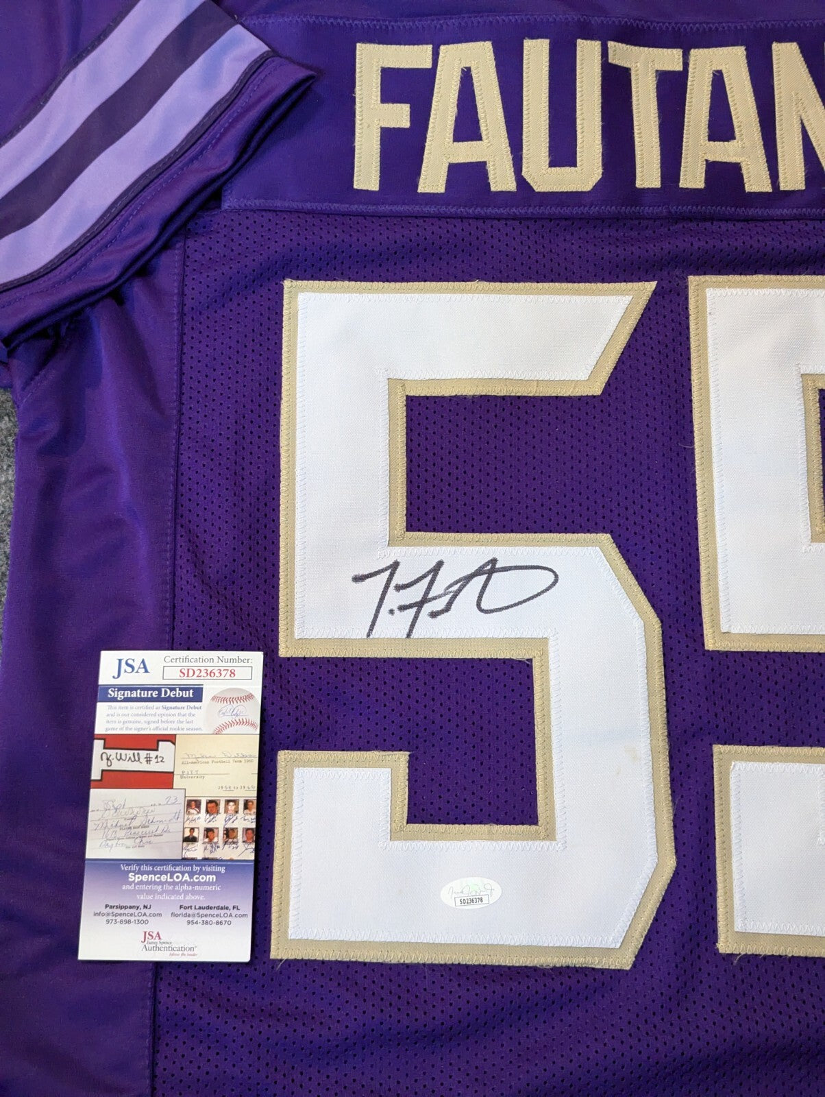 Washington Huskies Troy Fautanu Autographed Signed Jersey Jsa Coa
