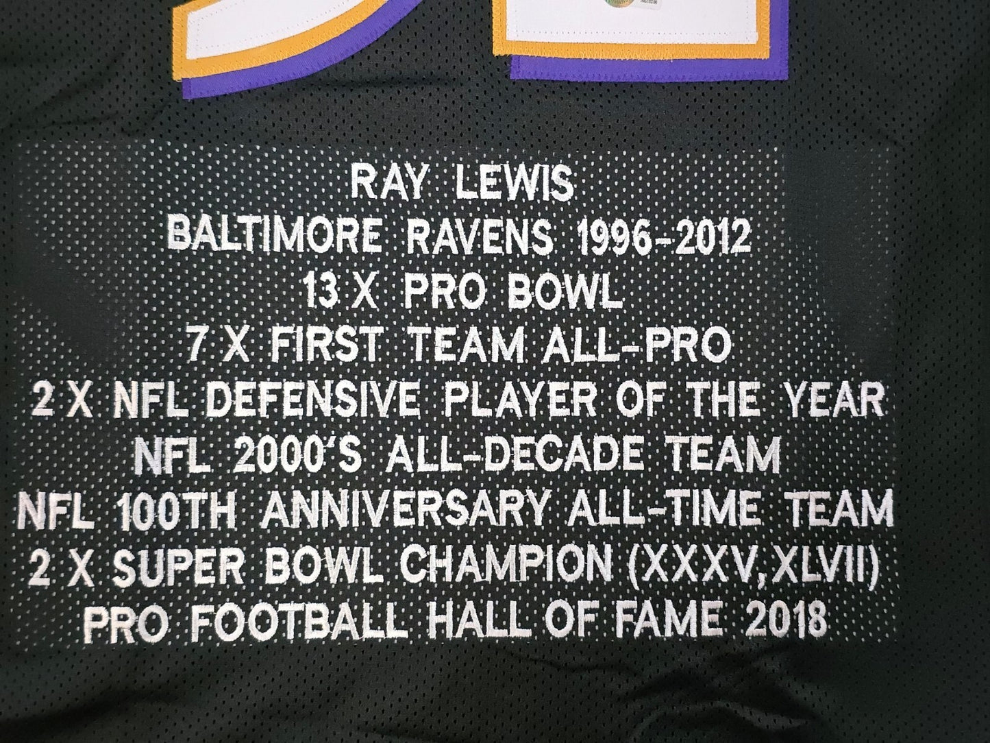 Baltimore Ravens Ray Lewis Autographed Signed Stat Jersey Beckett Holo