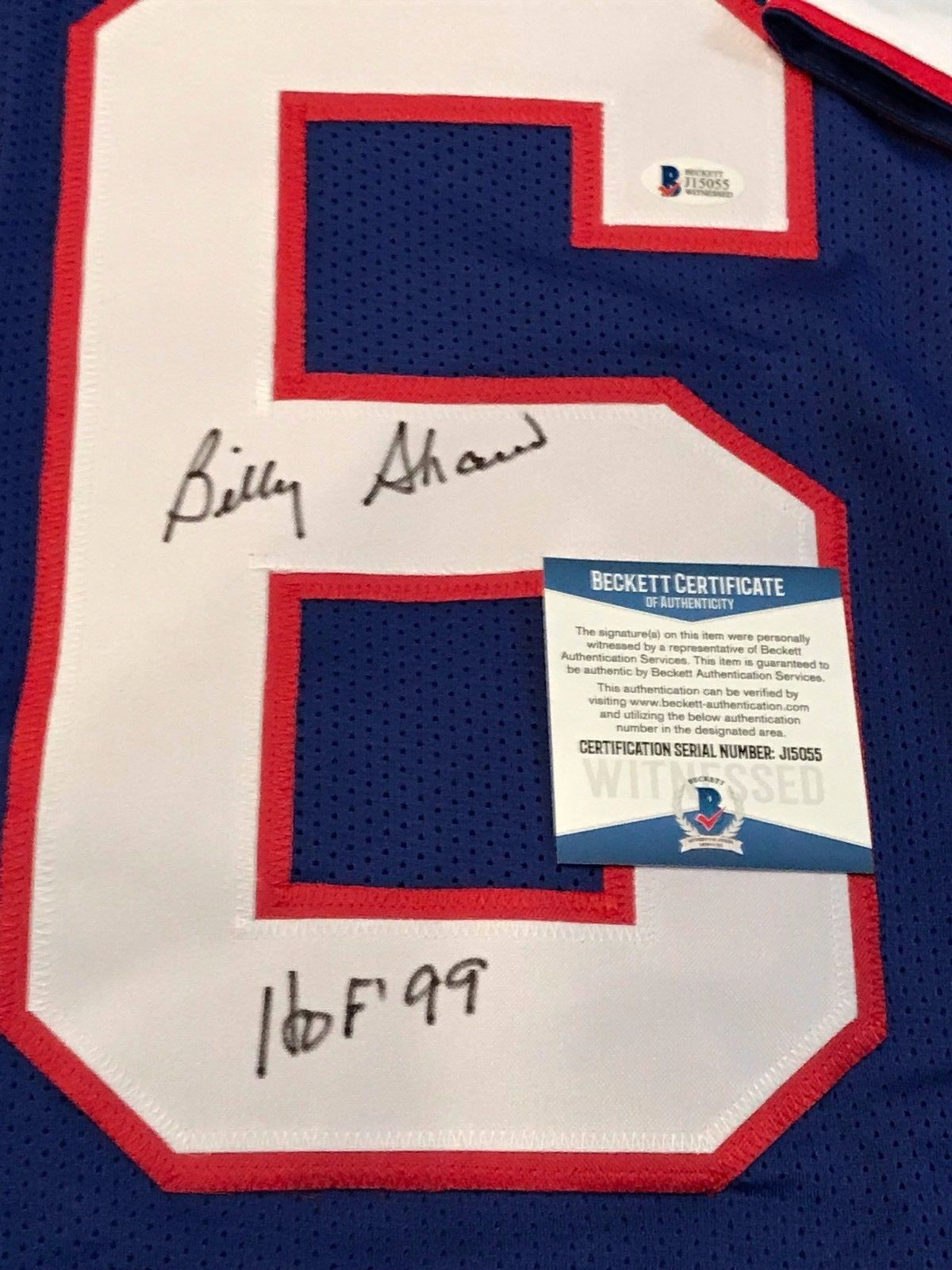 Billy Shaw Autographed Signed Inscribed Buffalo Bills Jersey Bas  Coa