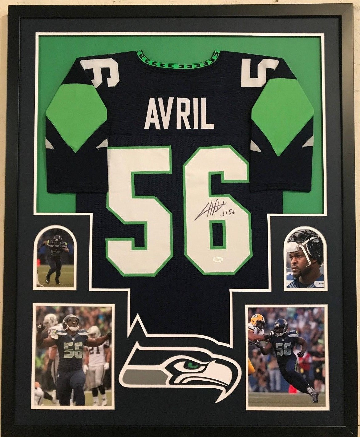 Framed Cliff Avril Autographed Signed Seattle Seahawks Jersey Jsa Coa
