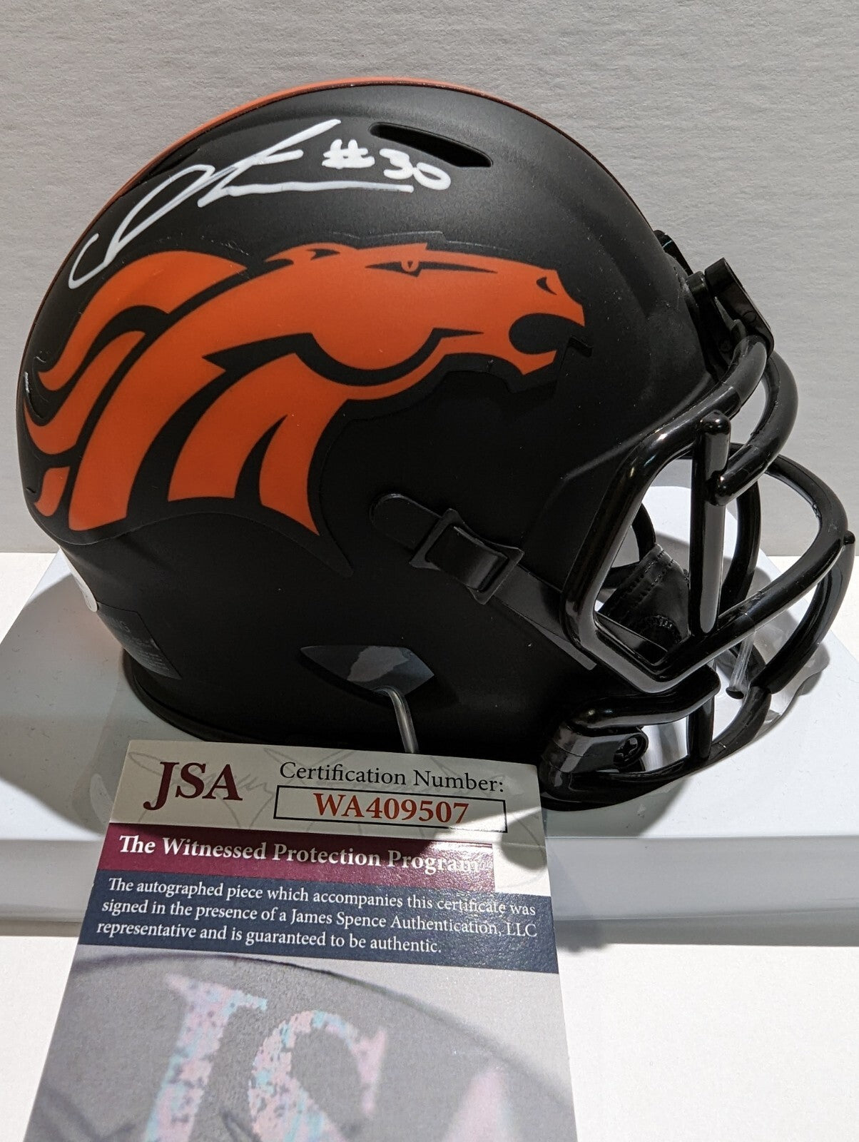 Denver Broncos Caden Sterns Autographed Eclipse Mini Helmet Jsa Coa