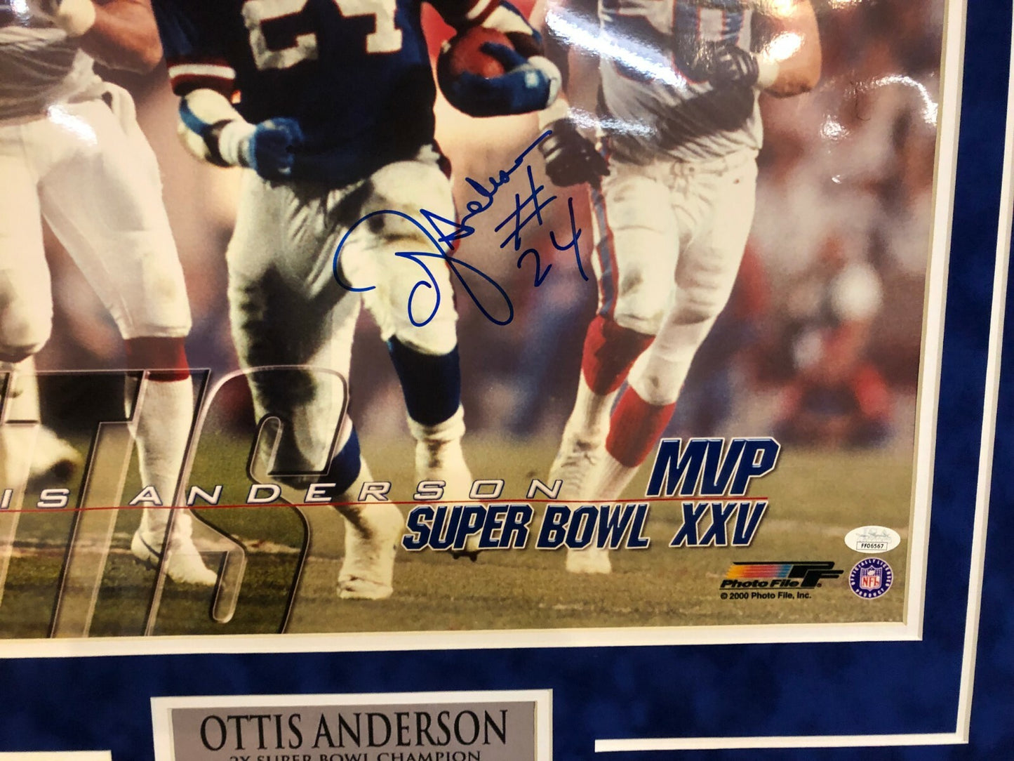 Ottis Anderson Framed Signed New York Giants 16X20 Photo Jsa Coa