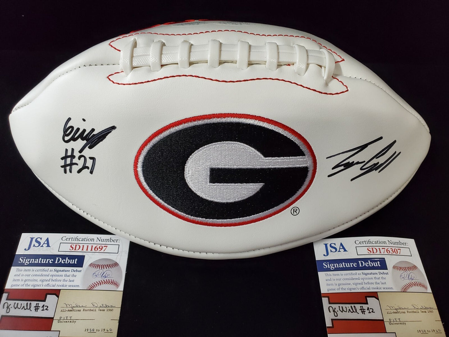 Georgia Bulldogs Eric Stokes & Tyson Campbell Dual Signed Logo Football Jsa Coa