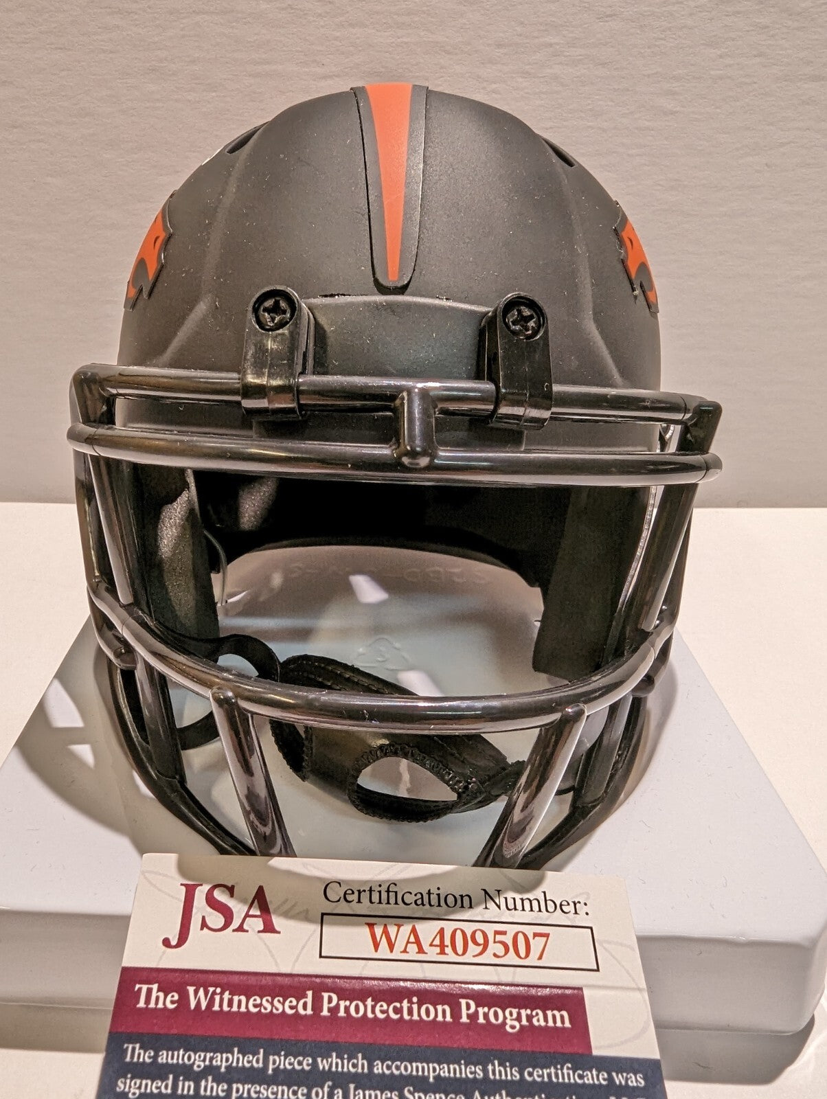 Denver Broncos Caden Sterns Autographed Eclipse Mini Helmet Jsa Coa