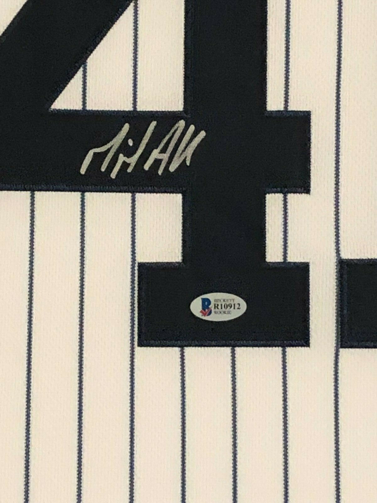 Framed N.Y. Yankees Miguel Andujar Autographed Signed Jersey Beckett Coa