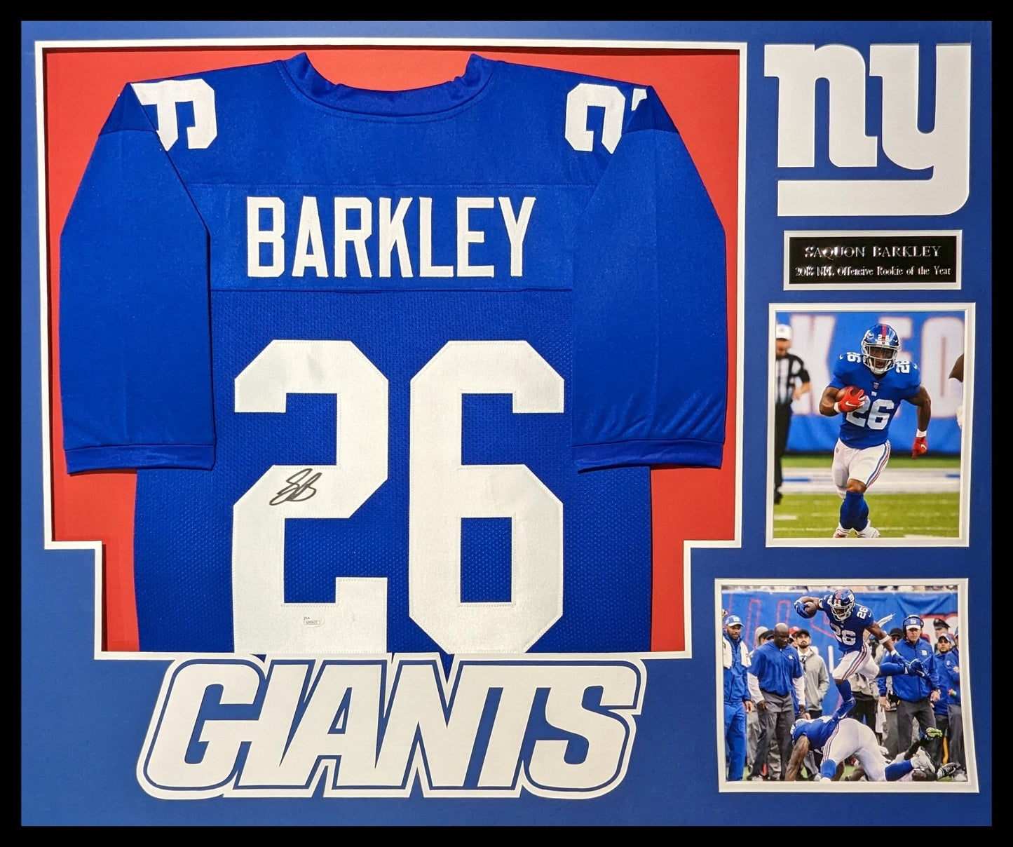 Framed New York Giants Saquon Barkley Autographed Jersey Jsa Coa