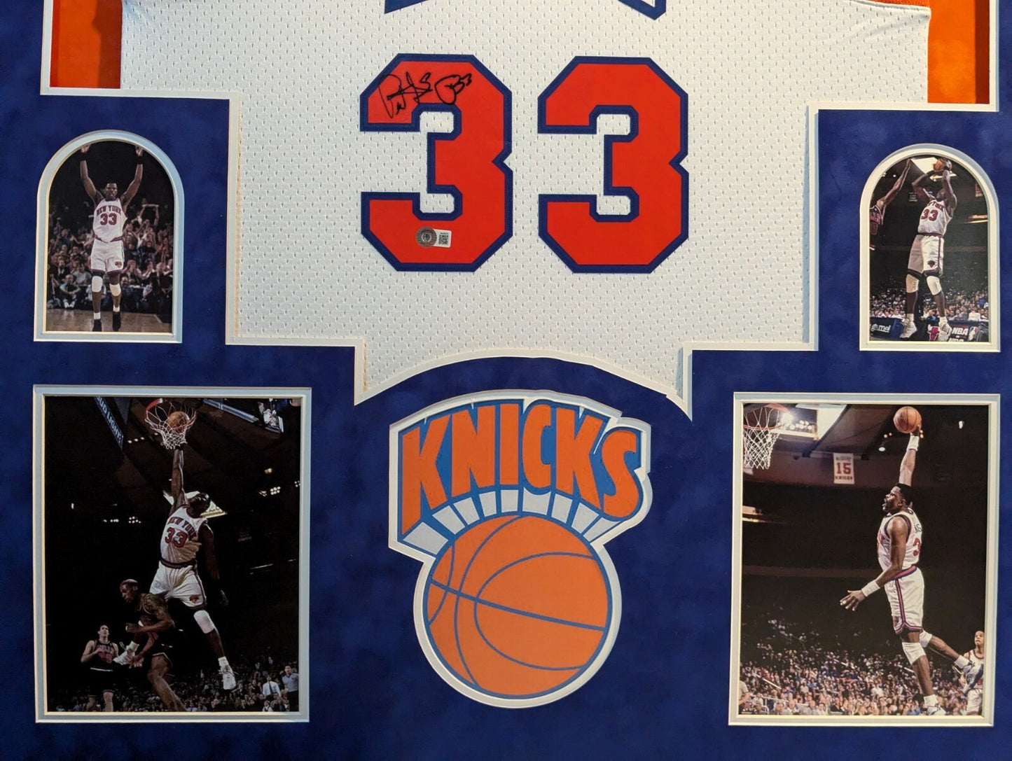 Suede Framed New York Knicks Patrick Ewing Autographed Jersey Beckett Hologram