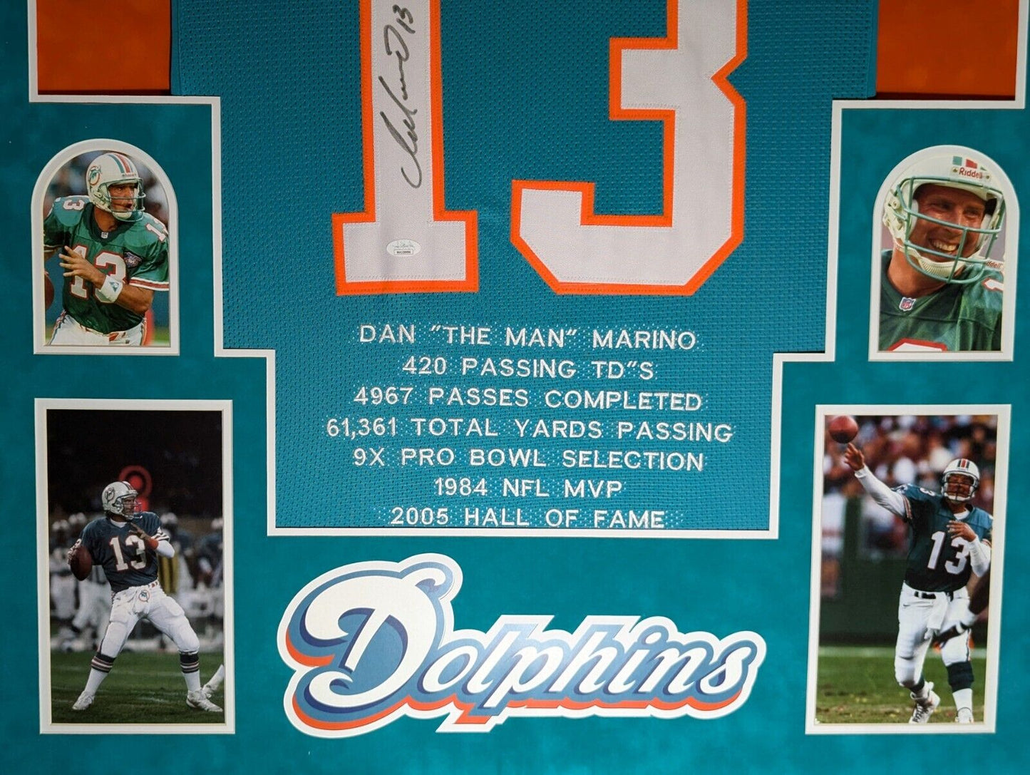 Framed Miami Dolphins Dan Marino Autographed Signed Stat Jersey Jsa Coa