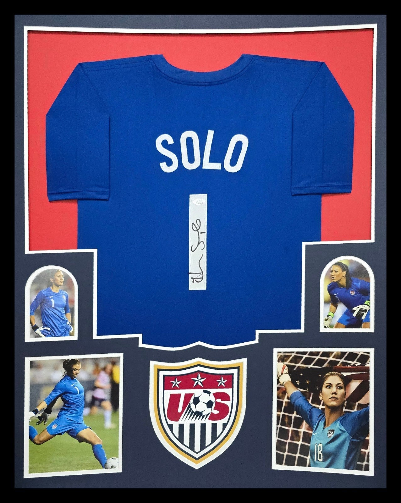 Framed Hope Solo Autographed Signed Usa Jersey Jsa Coa