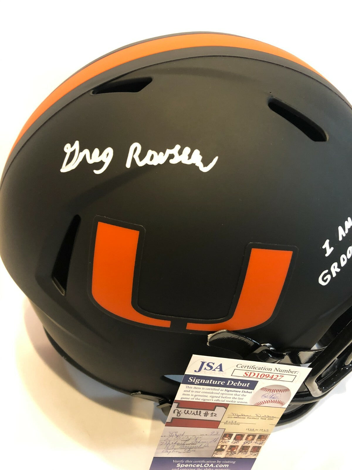 Greg Rousseau Signed Inscr Miami Hurricanes Full Size Eclipse Rep Helmet Jsa Coa