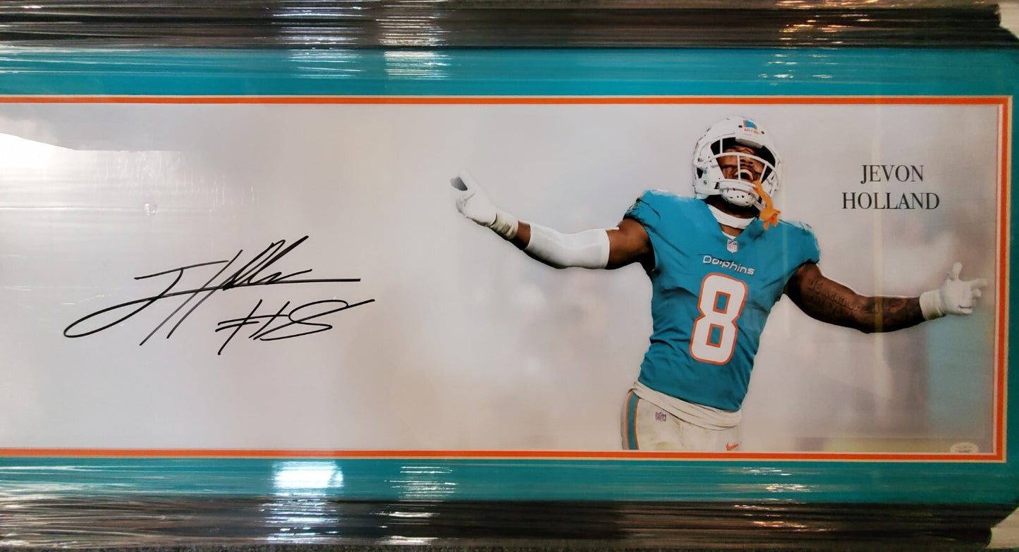 Miami Dolphins Jevon Holland Framed Signed 42X18 Panoramic Photo Jsa Coa