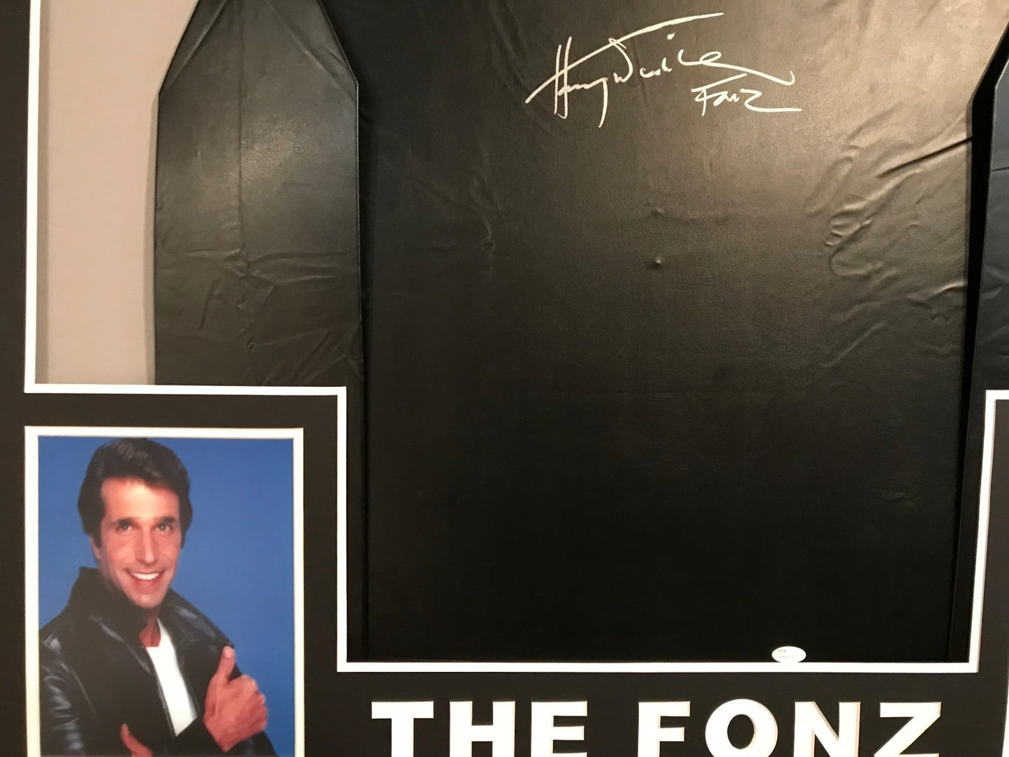 Framed Henry Winkler "The Fonz" Autographed Signed Faux Leather Jacket Jsa Coa