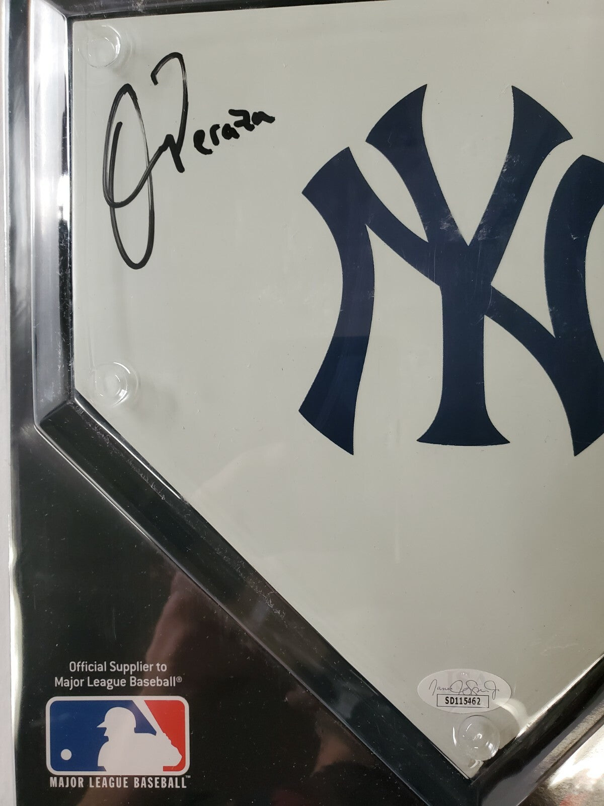 New York Yankees Oswald Peraza Autographed Signed Mini Home Plate Jsa Coa